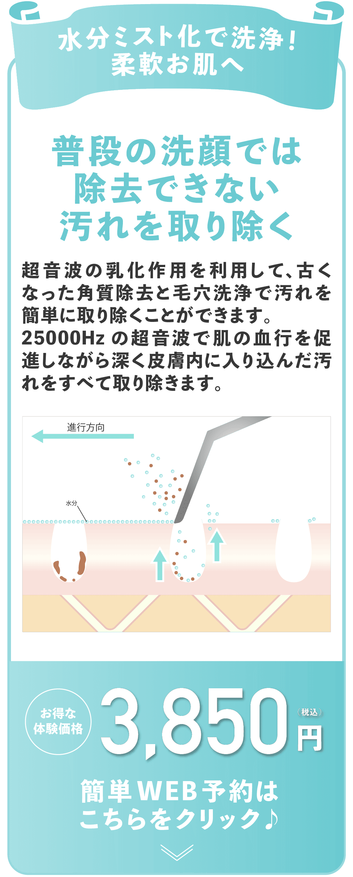 水分ミストで洗浄！柔軟なお肌へ